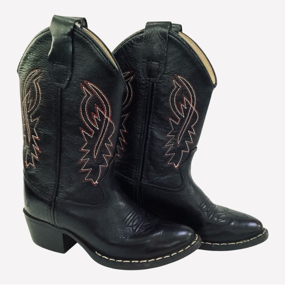 Old West Cowboy Boots Black Leather Western Pull On B8110 Child Boys Size 10.5D - Picture 11 of 11
